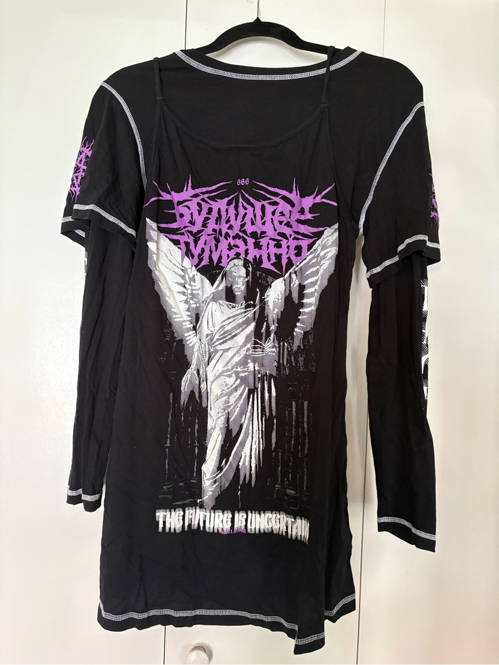 Black Graphic Two-Piece Set with Purple Lettering